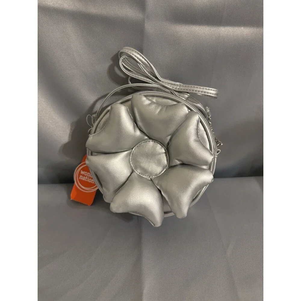 Wonder Nation Girls 3D Metallic Flower Purse with Crossbody Strap NEW